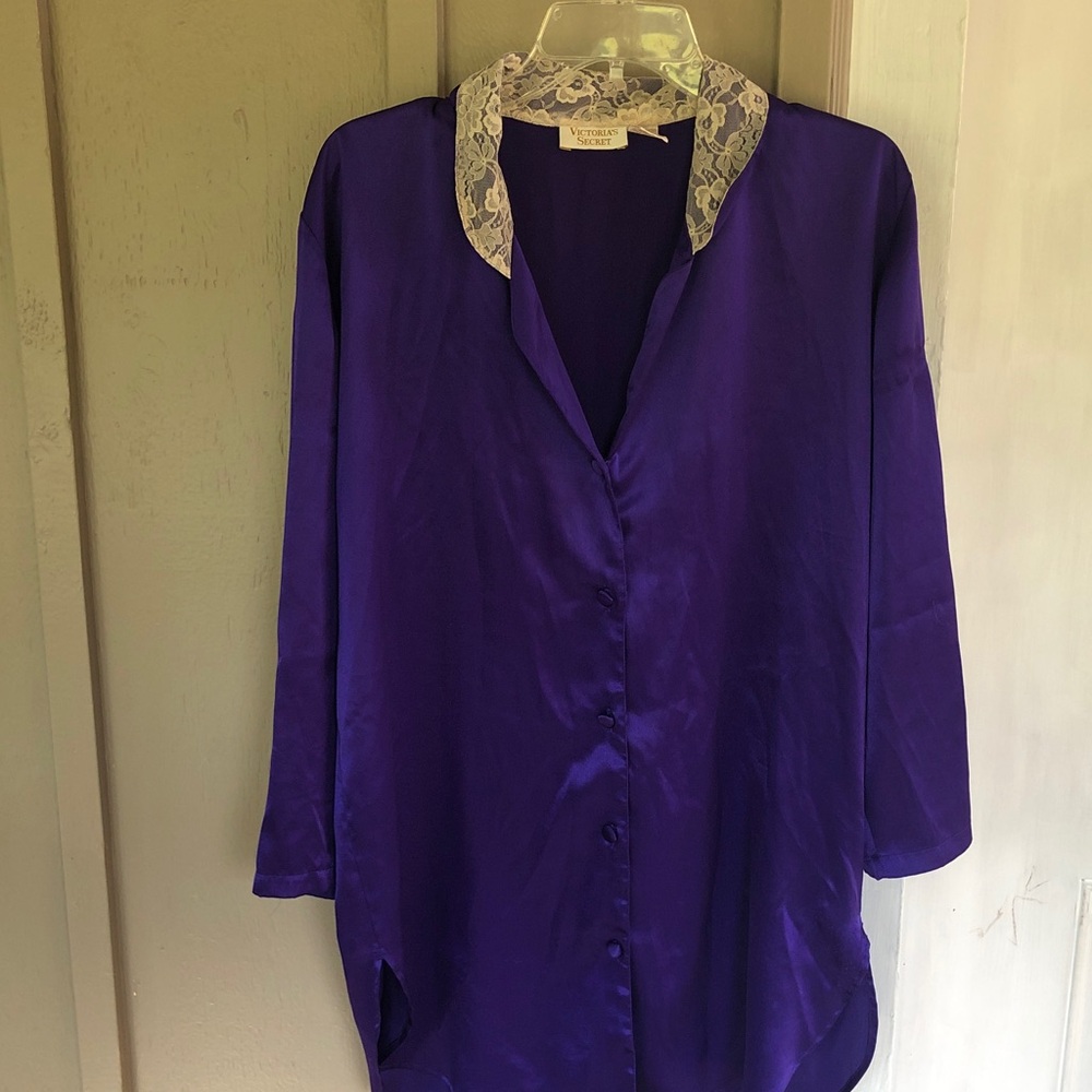 Vintage Victoria's Secret Gold Label Purple Sleep Shirt Lace Collar Size P/S